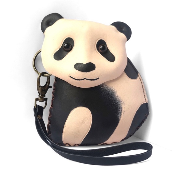 2 LEFT! Genuine Leather Handmade Handcrafted Panda Wristlet Coin Purse - Picture 2 of 4